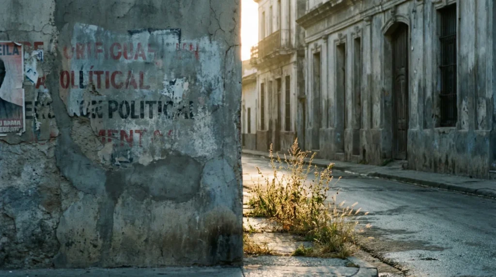 Calle urbana latinoamericana al amanecer, con muros agrietados y luz suave atravesando el espacio, imagen editorial que evoca la tensión entre la paz impuesta por el poder y el shalom de Dios basado en la justicia.