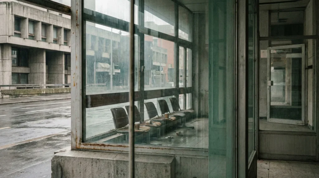 Espacio arquitectónico vacío con reflejos y transparencias que evocan la pregunta antropológica sobre qué es el ser humano desde la teología de Karl Barth.