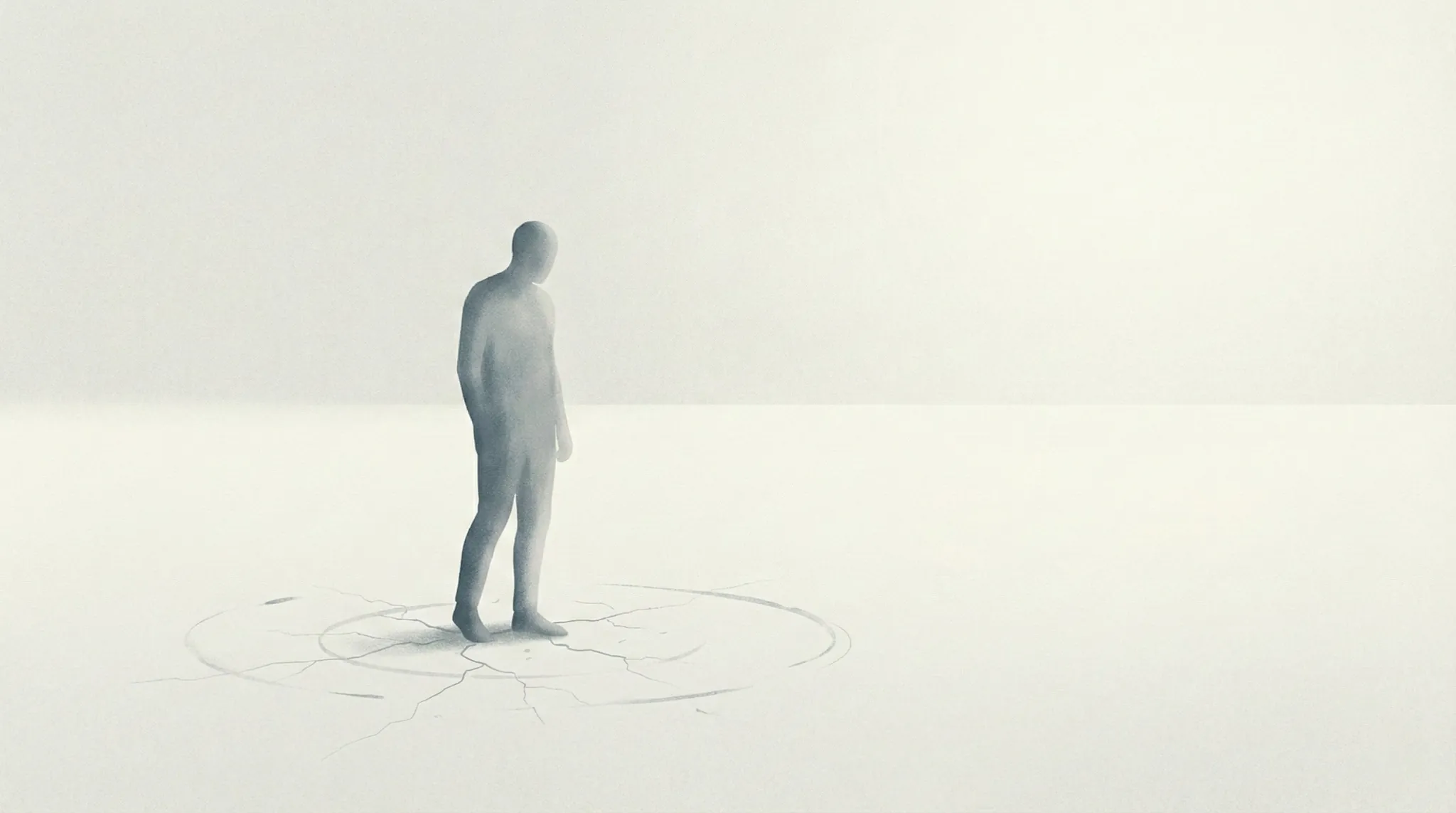 Ilustración editorial simbólica de una figura humana en silencio, de pie sobre un suelo agrietado, que sugiere la tensión entre fe, promesa y esterilidad en la historia de Abraham.