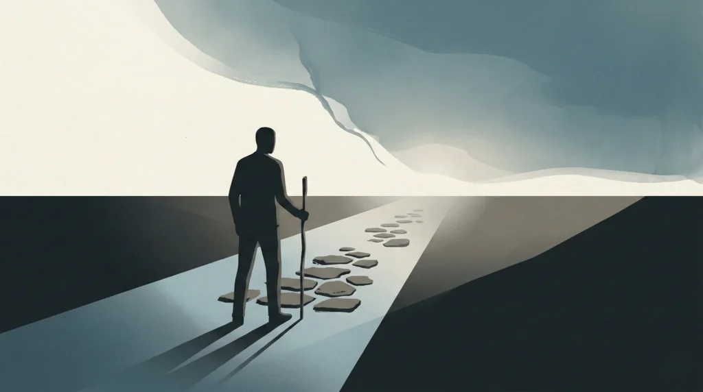 Figura humana avanzando por un camino simbólico que representa a los personajes de la Biblia como protagonistas de la historia y no como víctimas de su contexto.