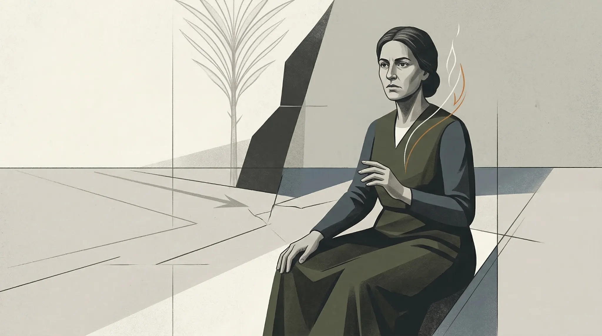 Ilustración editorial de Débora, profetisa y juez de Israel, con gesto firme en una escena simbólica que representa liderazgo, discernimiento y autoridad bíblica.