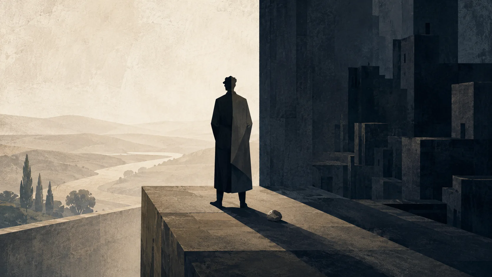 Ilustración editorial de David como un nuevo Saúl, una figura solitaria entre luz y sombra que simboliza poder, caída moral y responsabilidad.