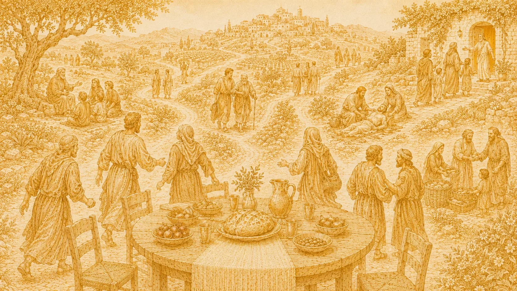 Mesa compartida de la que personas salen al camino para vivir el discipulado, la misión y la transformación social en comunidad.