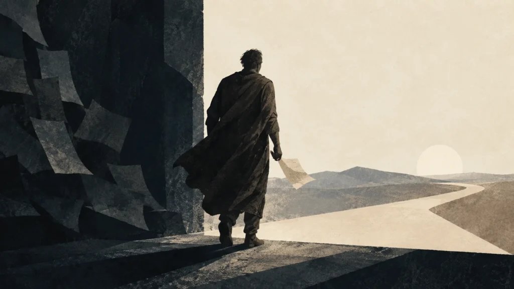 Ilustración editorial de Pablo de Tarso caminando hacia un horizonte abierto, símbolo de vocación, misión y lectura del Pablo histórico.