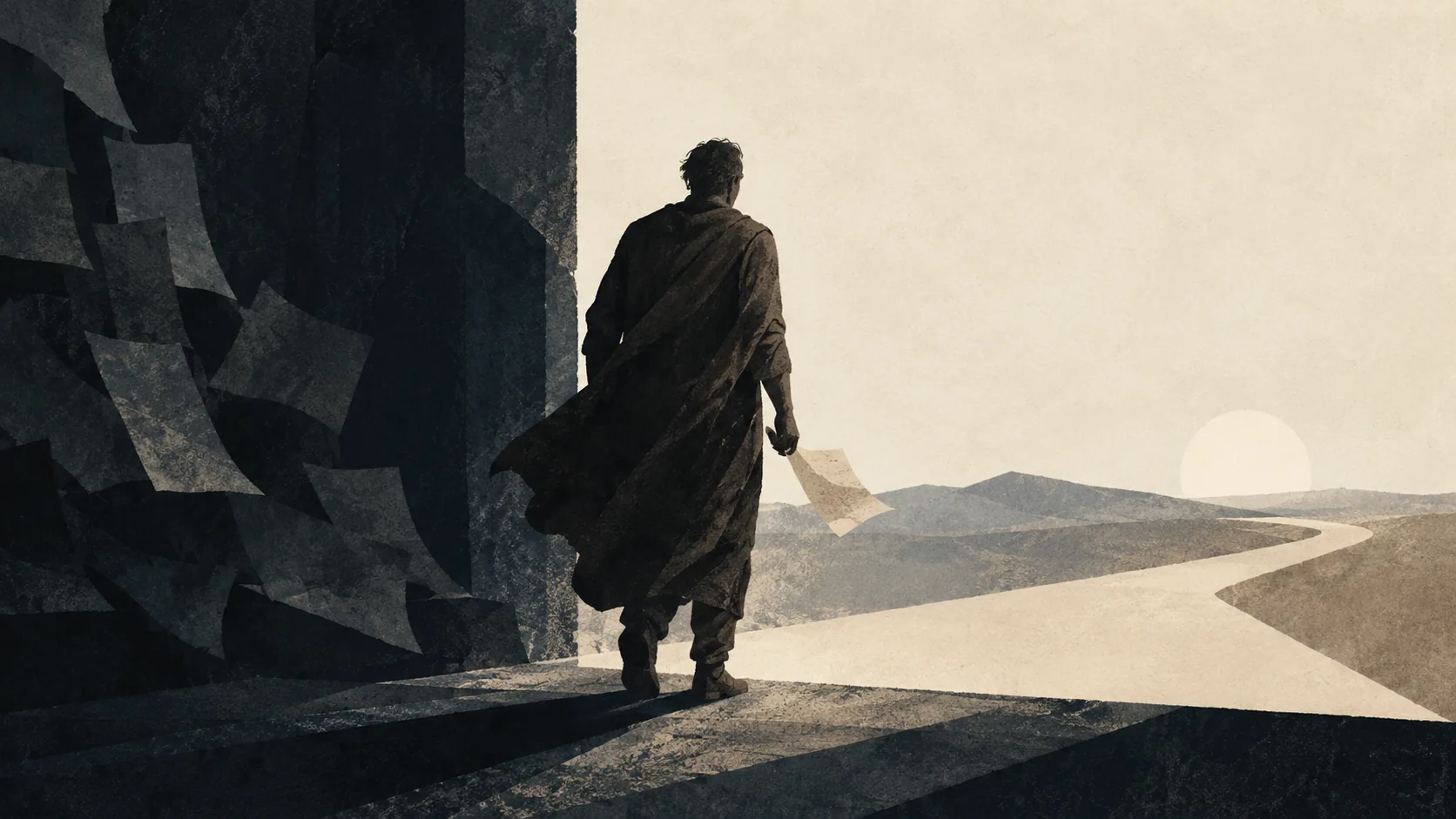 Ilustración editorial de Pablo de Tarso caminando hacia un horizonte abierto, símbolo de vocación, misión y lectura del Pablo histórico.